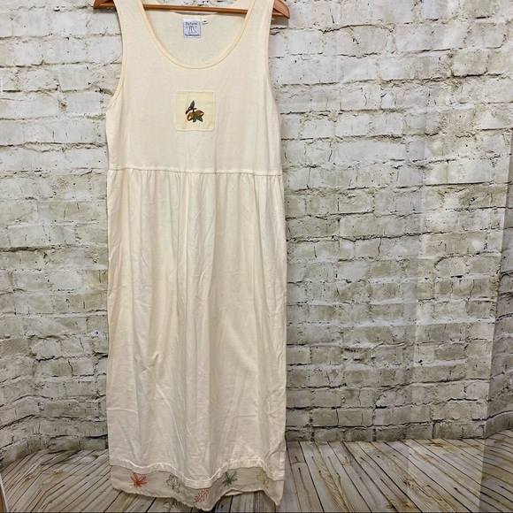 Vintage Pictures By Johnny Was Cream Acorn Leaf Fall Embroidered Tank Dress - Picture 1 of 7